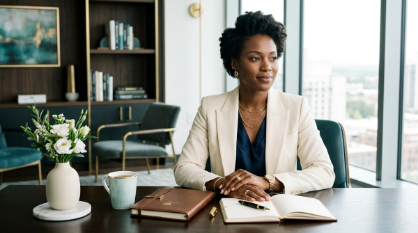 Executive leadership presence for women tech leaders in a modern office.